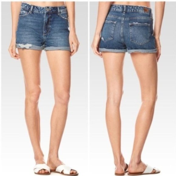 NWT PAIGE Sarah Rosedale Distressed Jean Shorts 25 - Picture 1 of 4